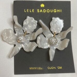 Lele Sadoughi Statement Flower Drop Earrings W/Crystal Center